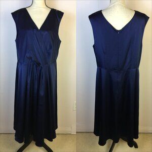 Calvin Klein Midi Dress Sz 14 Womans Blue Satin Wrap V-Neck Cap Sleeve Cocktail